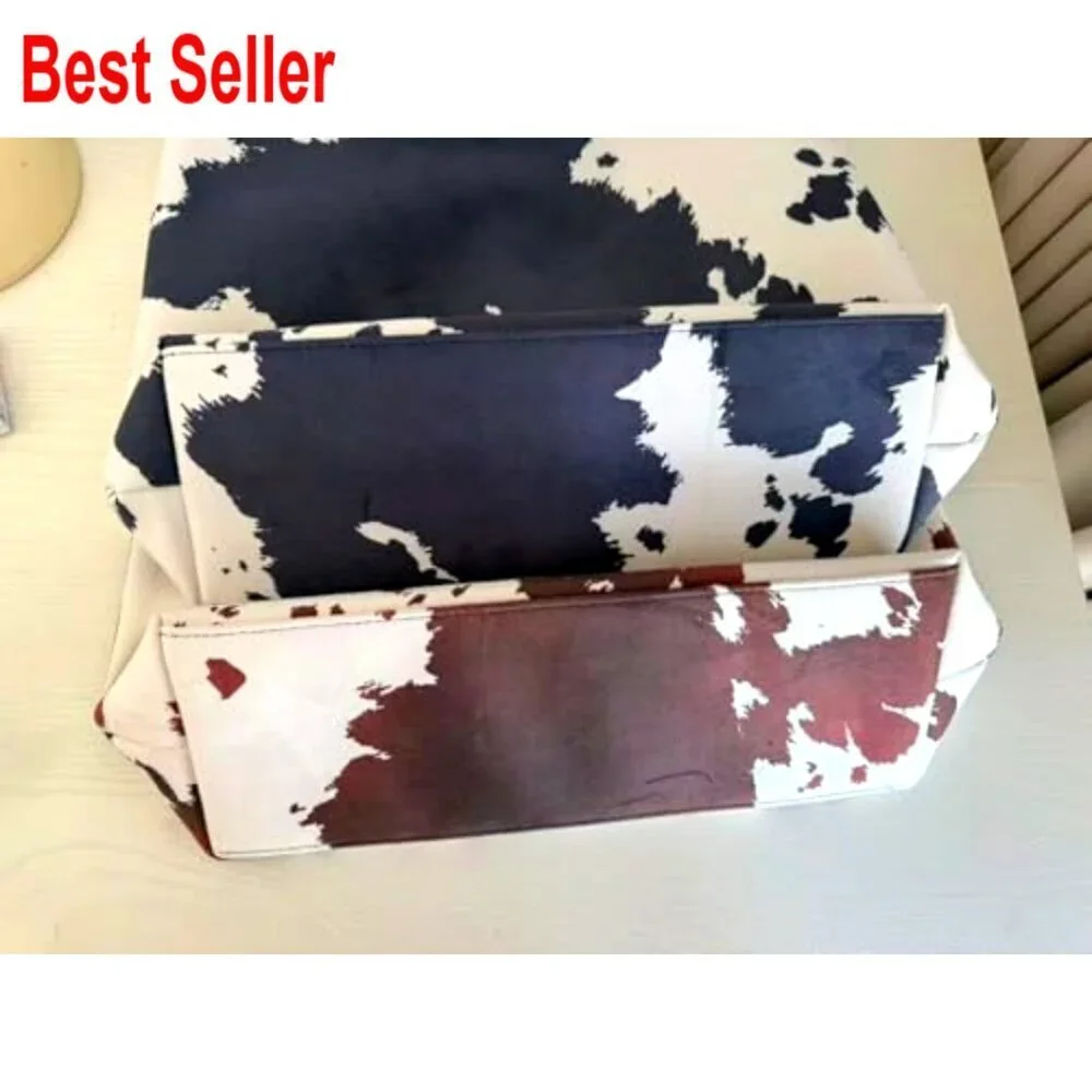 Suede Brown Cow Print Hobo Tote Bag Large Capacity